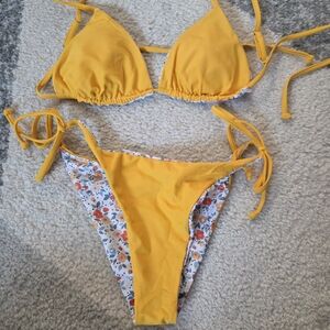 Zaful Yellow and Floral Bikini Set